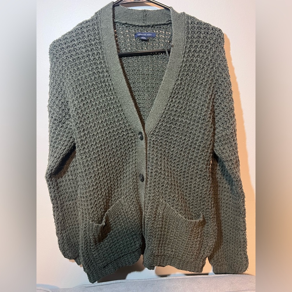 American Eagle Outfitters Textured Green Cardigan